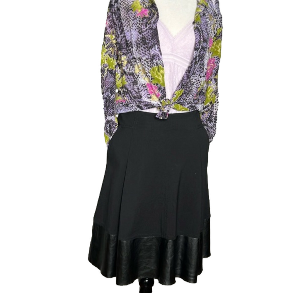 Blyse black midi skirt with leather trim size 2